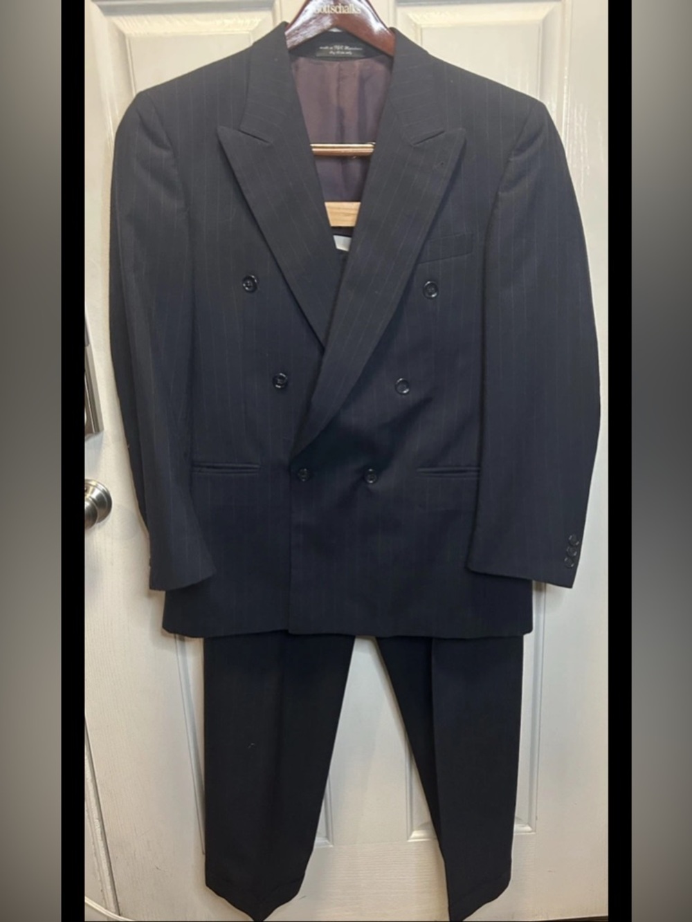 VTG Ron Chereskin Double Breasted Pinstripe Suit 40R Navy Blue Wool 34x30